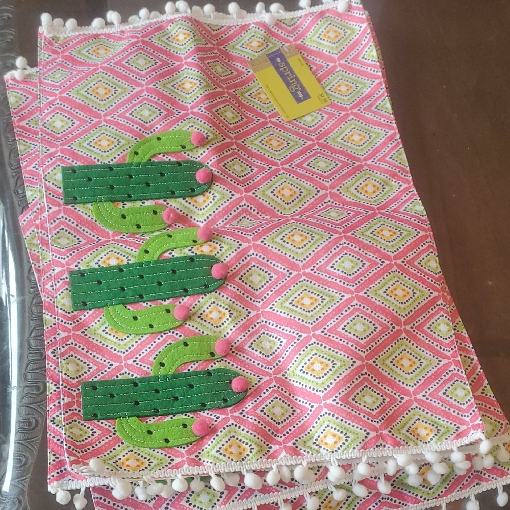 Hobby Lobby Pink and Green Cactus Placemat Lot Of 4